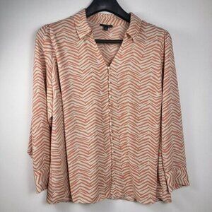 Alfani Blouse Women's 3X Pink Zebra Printed Button Front Long Sleeve Lightweight